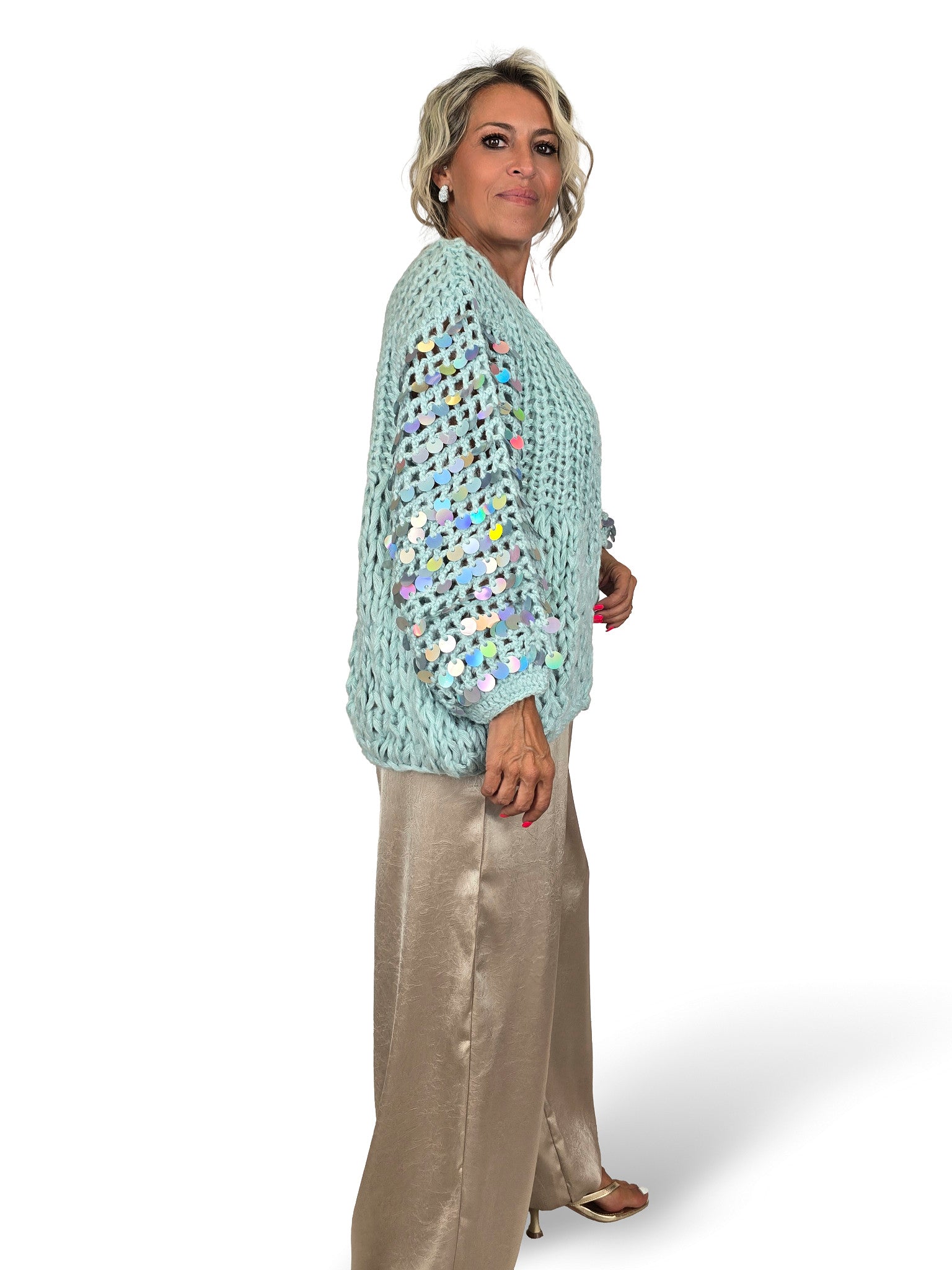 Grobstrickjacke mit Pailletten