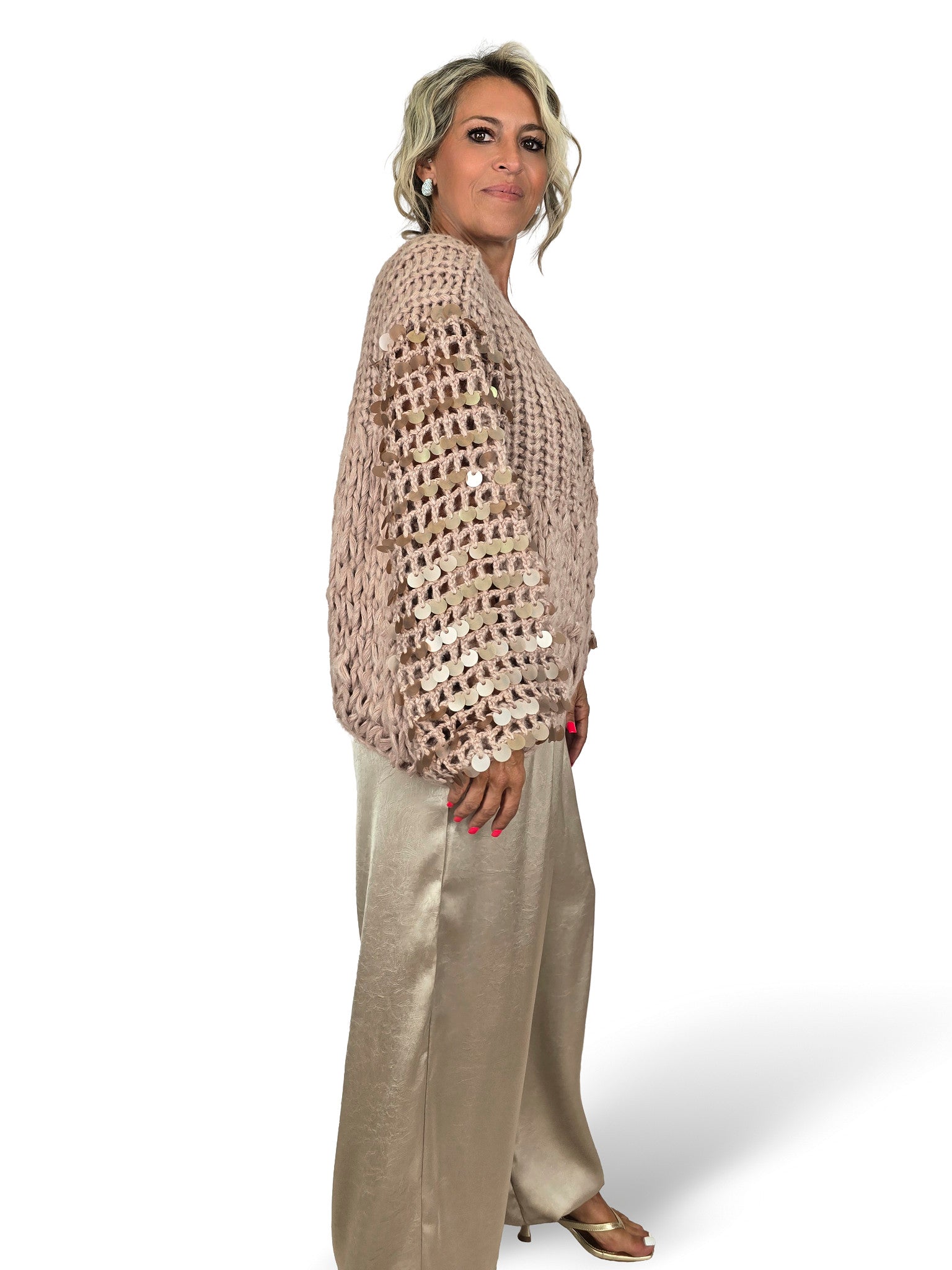 Grobstrickjacke mit Pailletten