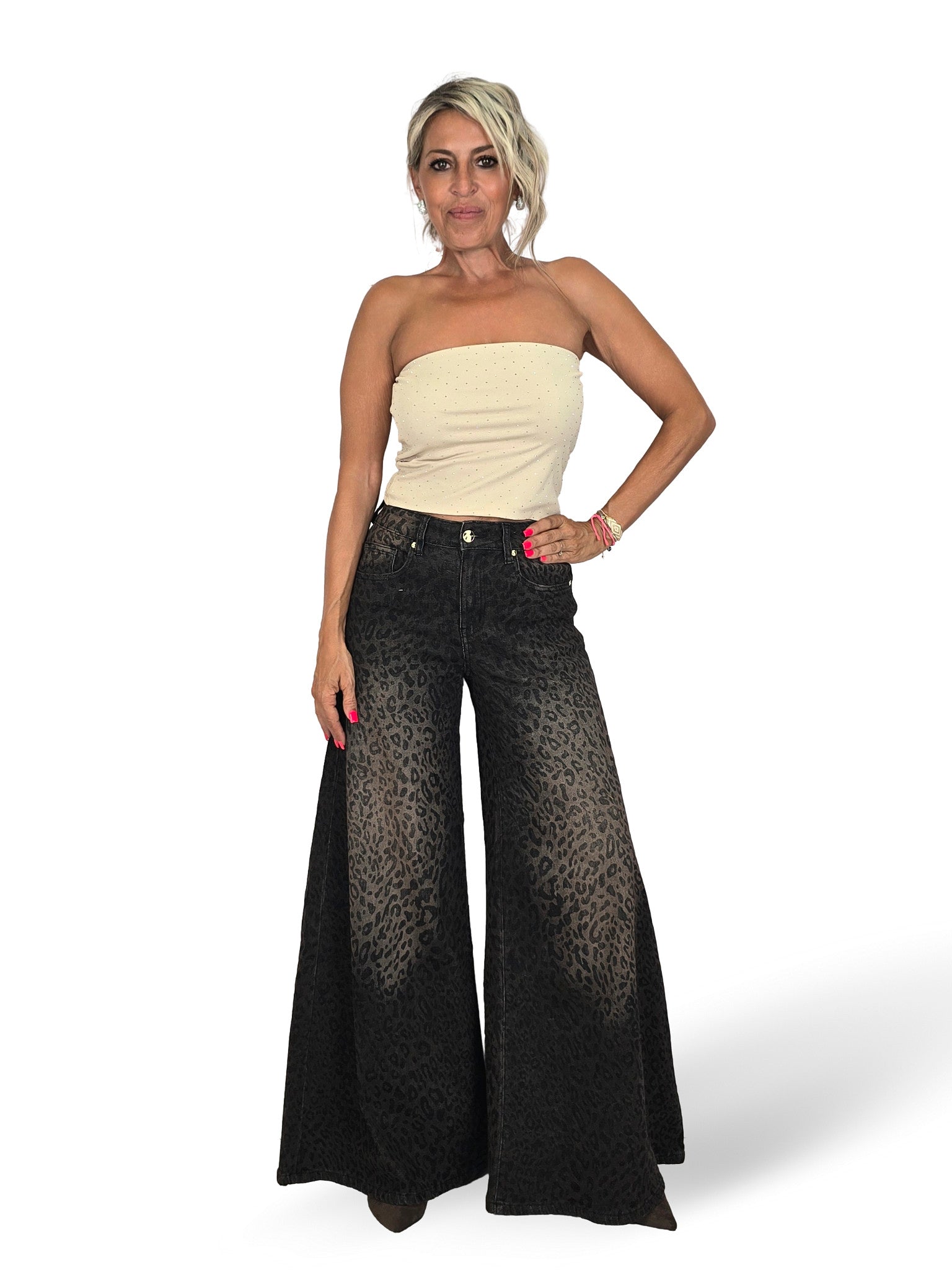 JEANS PALAZZO CON STAMPA ANIMALIERA