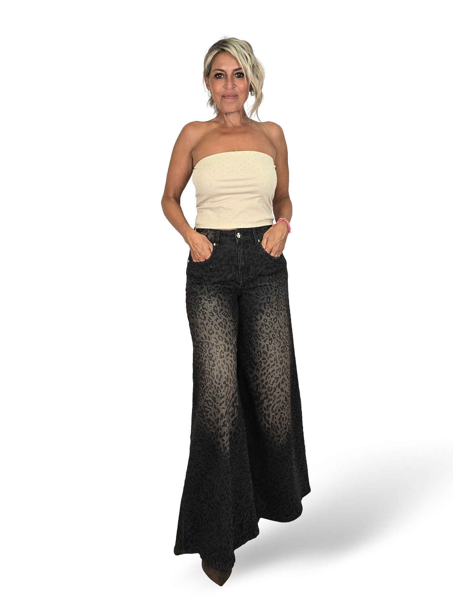 JEANS PALAZZO CON STAMPA ANIMALIERA
