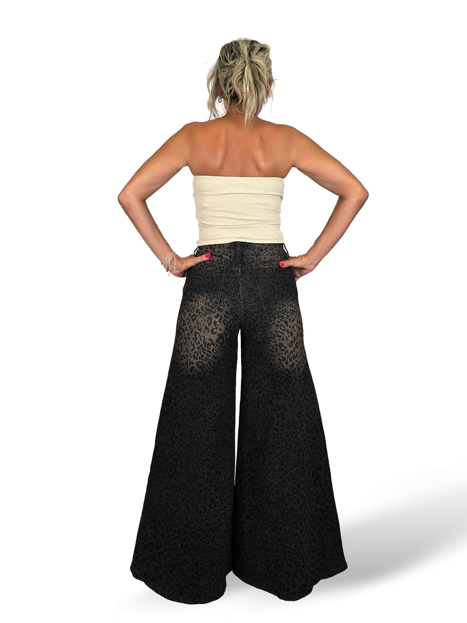 JEANS PALAZZO CON STAMPA ANIMALIERA