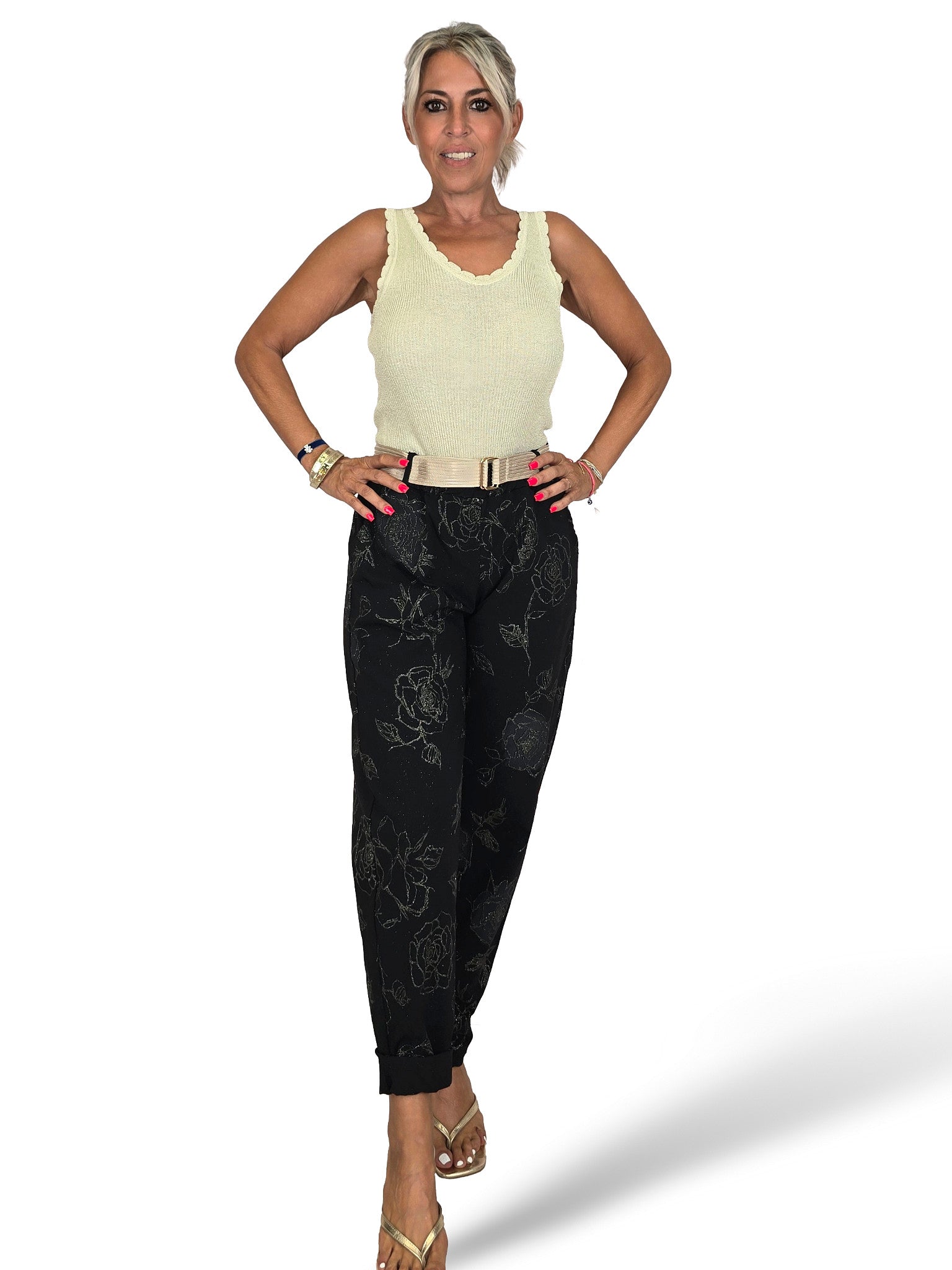 Pantalon fleuri avec lurex