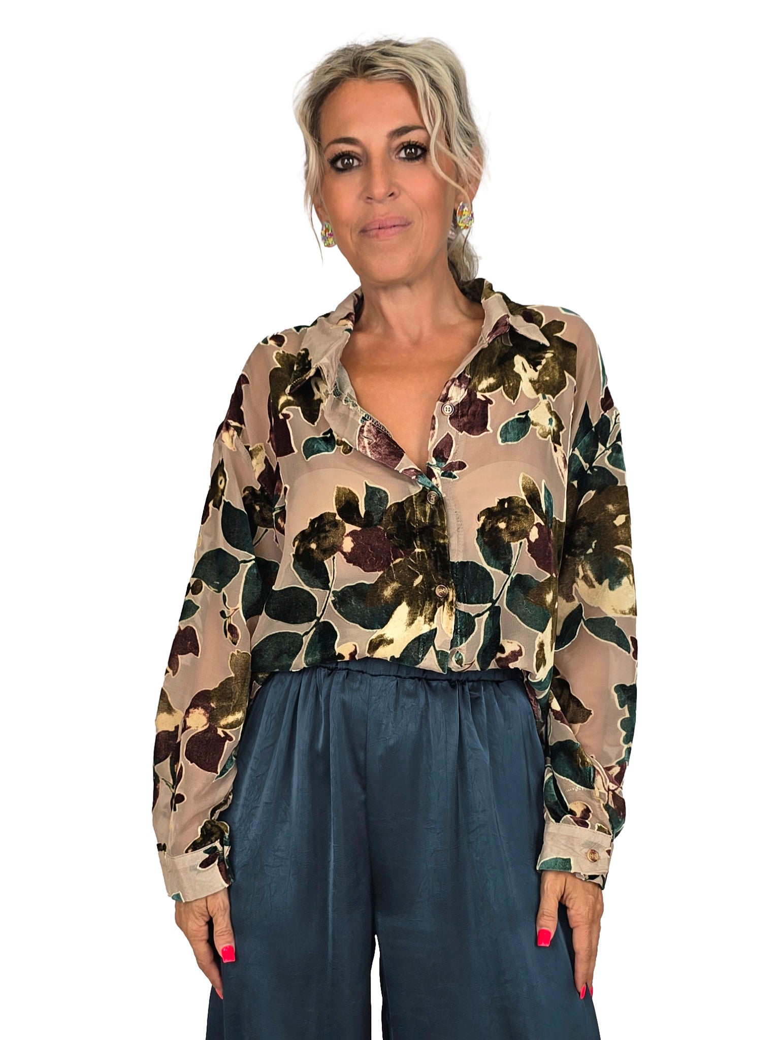 CAMISA TUL FLOCADA TERCIOPELO