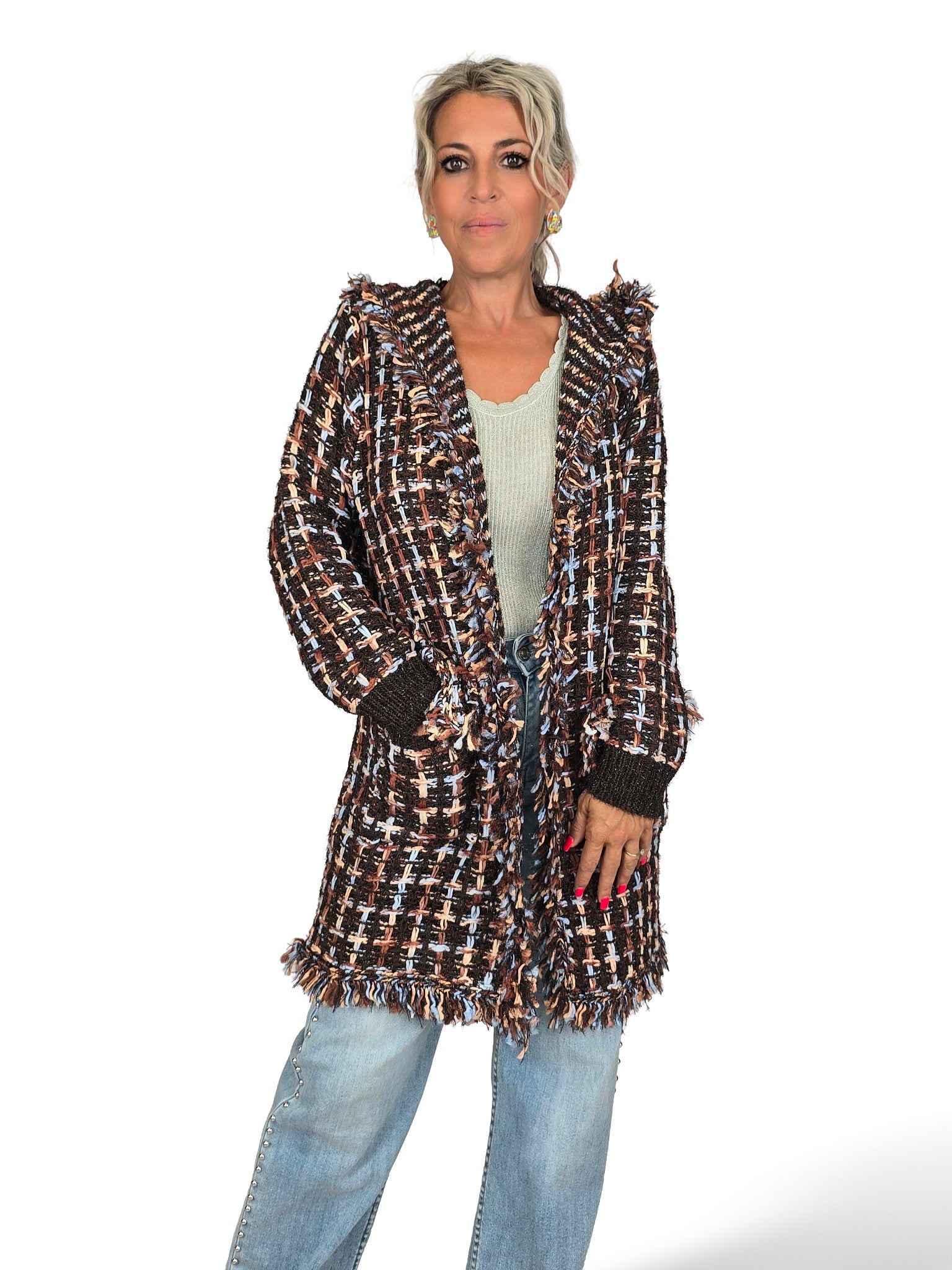 CHAQUETA CAPUCHA PUNTO TWEED