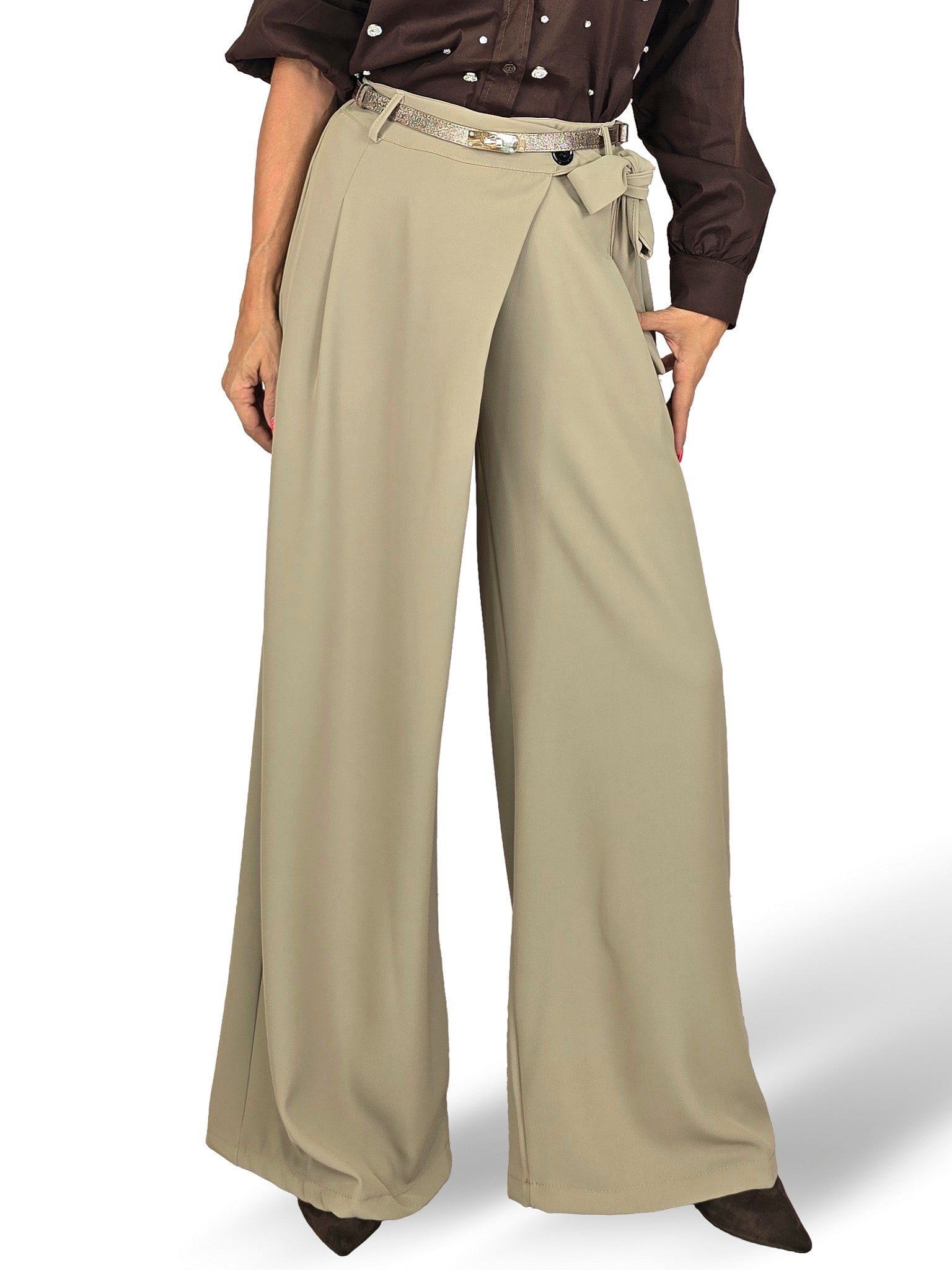 PANTALONE FLUIDO A PALAZZO CON FIOCCO