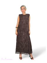 VESTIDO LARGO DE FLECOS CON TIRANTES
