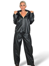 COMPLETO IN ECOPELLE EFFETTO COCCODRILLO CON GIACCA E PANTALONI CON CAPPUCCIO