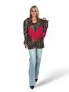 BLAZER DE ESTAMPADO ANIMAL CON LENTEJUELAS Y FLECOS