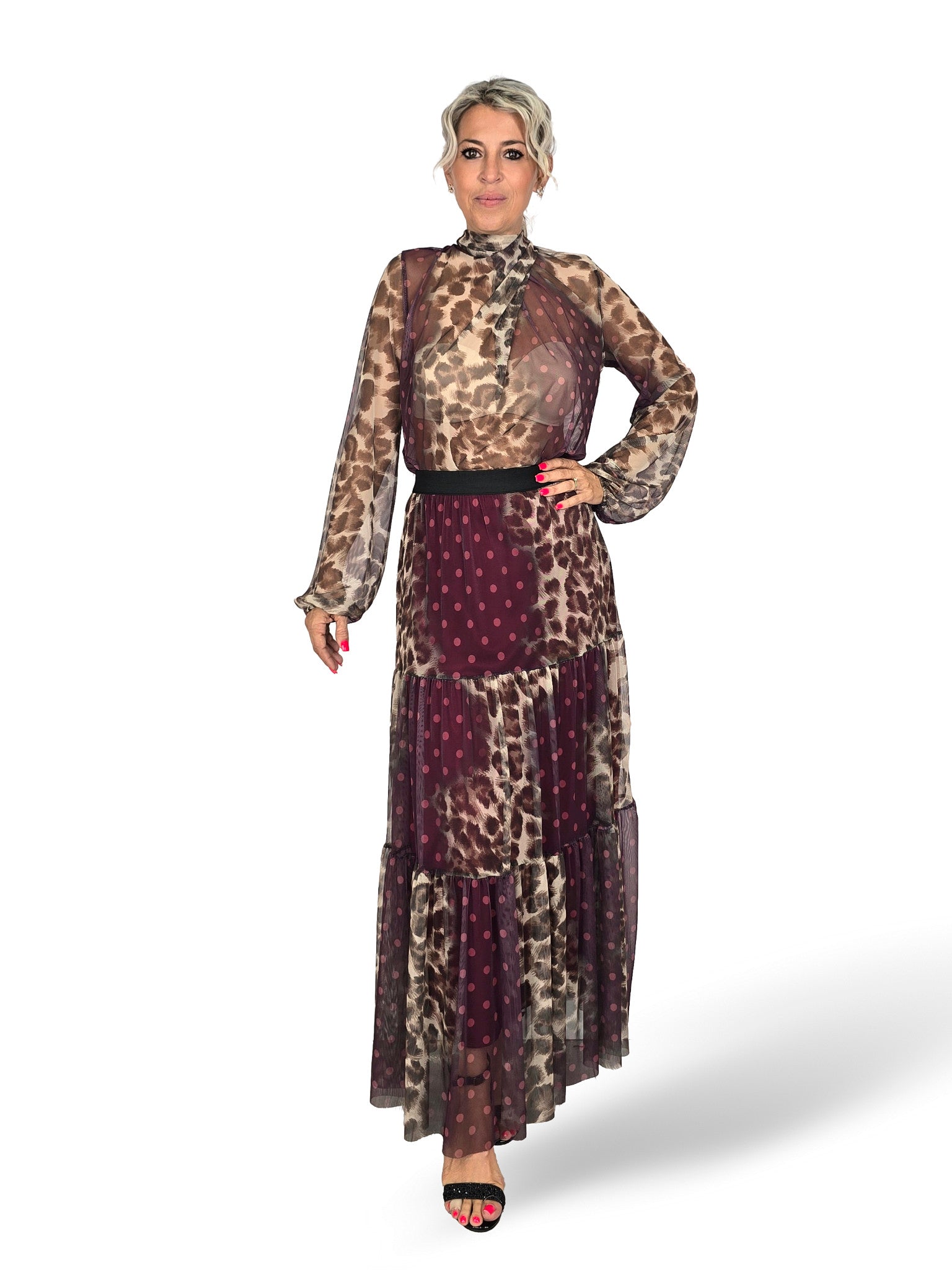 ENSEMBLE DE TULLE À POIS IMPRIMÉ ANIMALIER