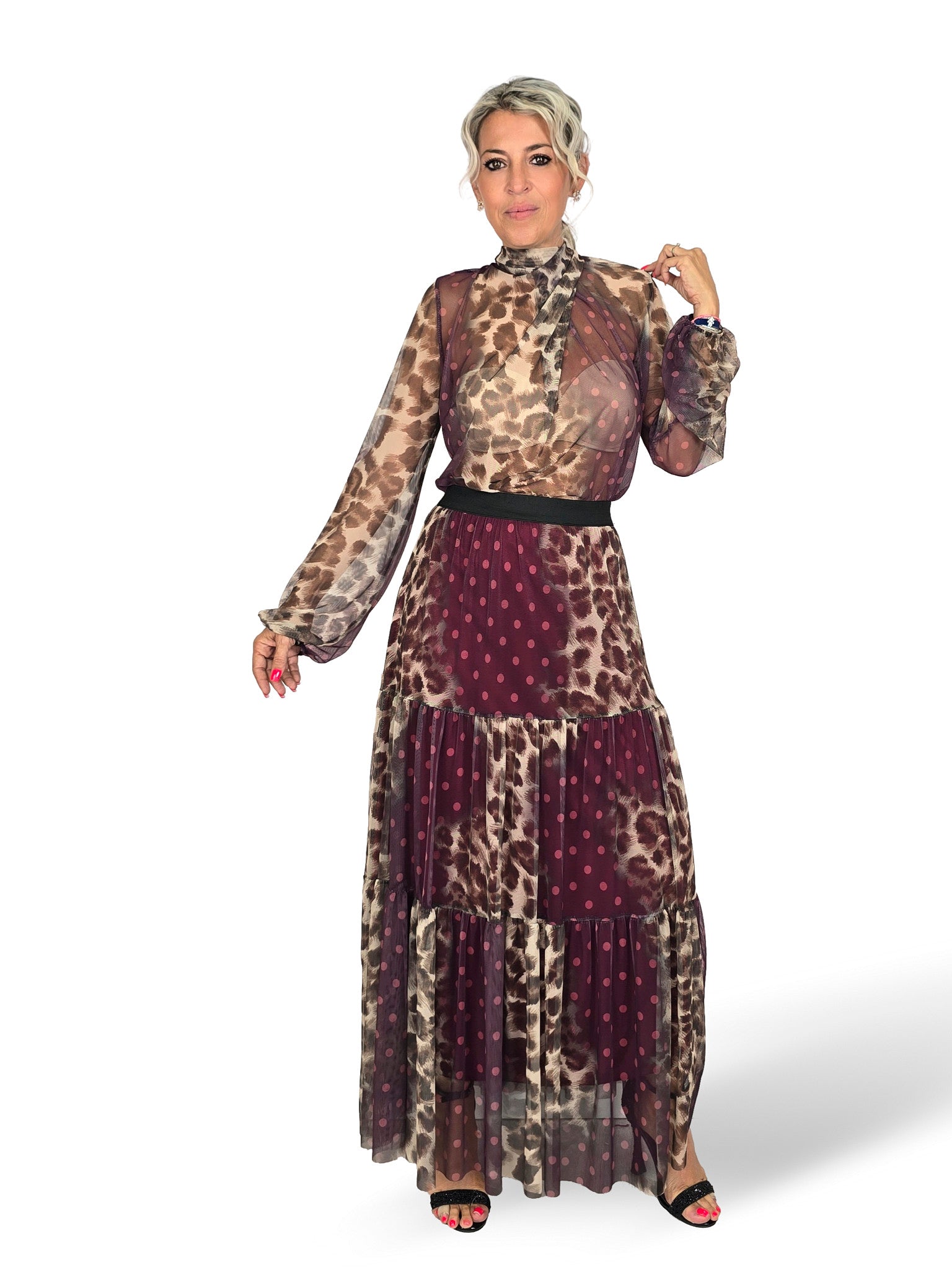 ENSEMBLE DE TULLE À POIS IMPRIMÉ ANIMALIER