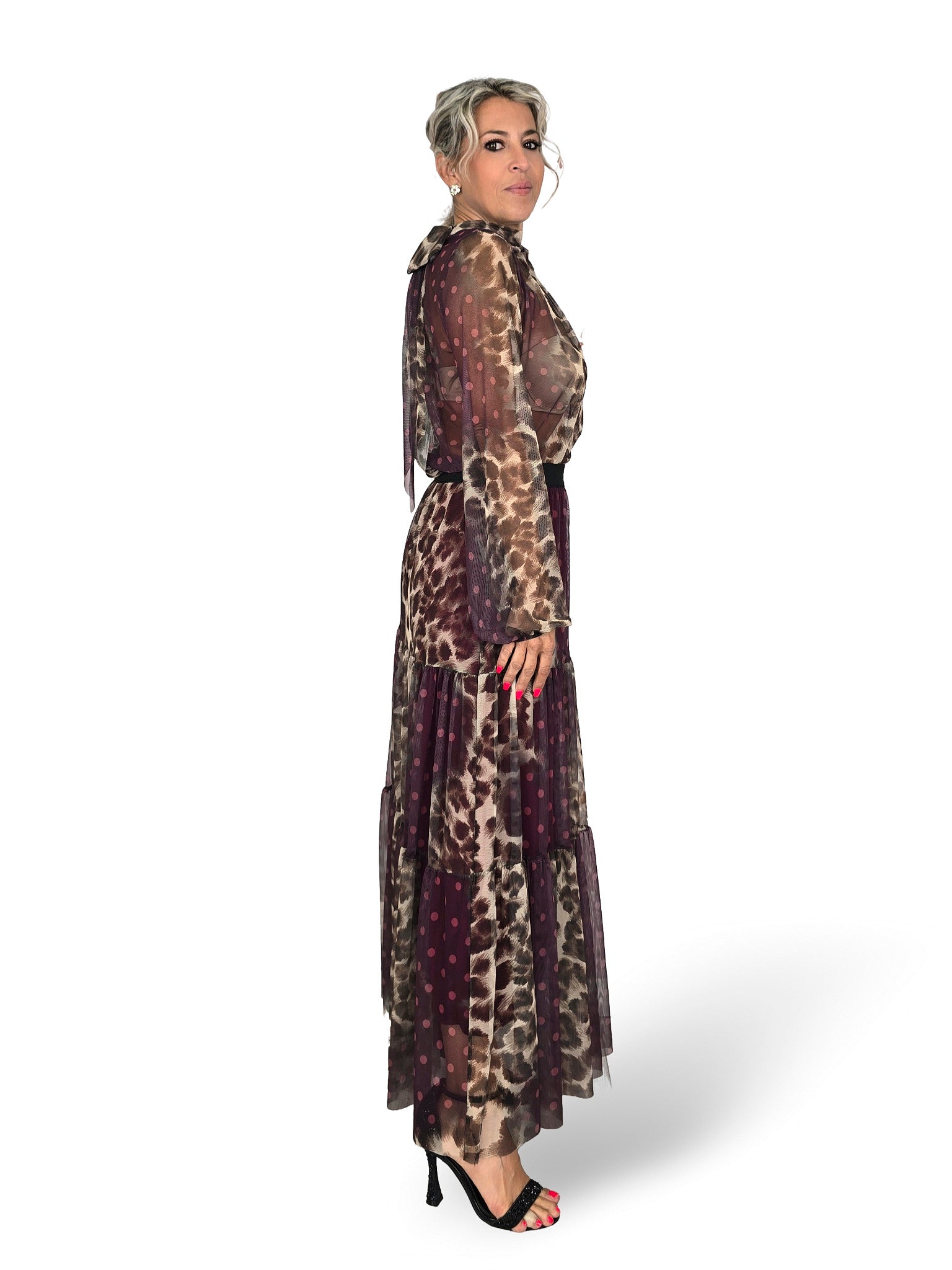 ENSEMBLE DE TULLE À POIS IMPRIMÉ ANIMALIER