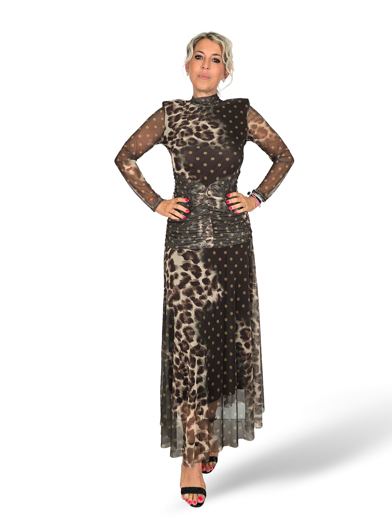 ROBE DRAPÉE EN TULLE IMPRIMÉ ANIMAL AVEC POTS