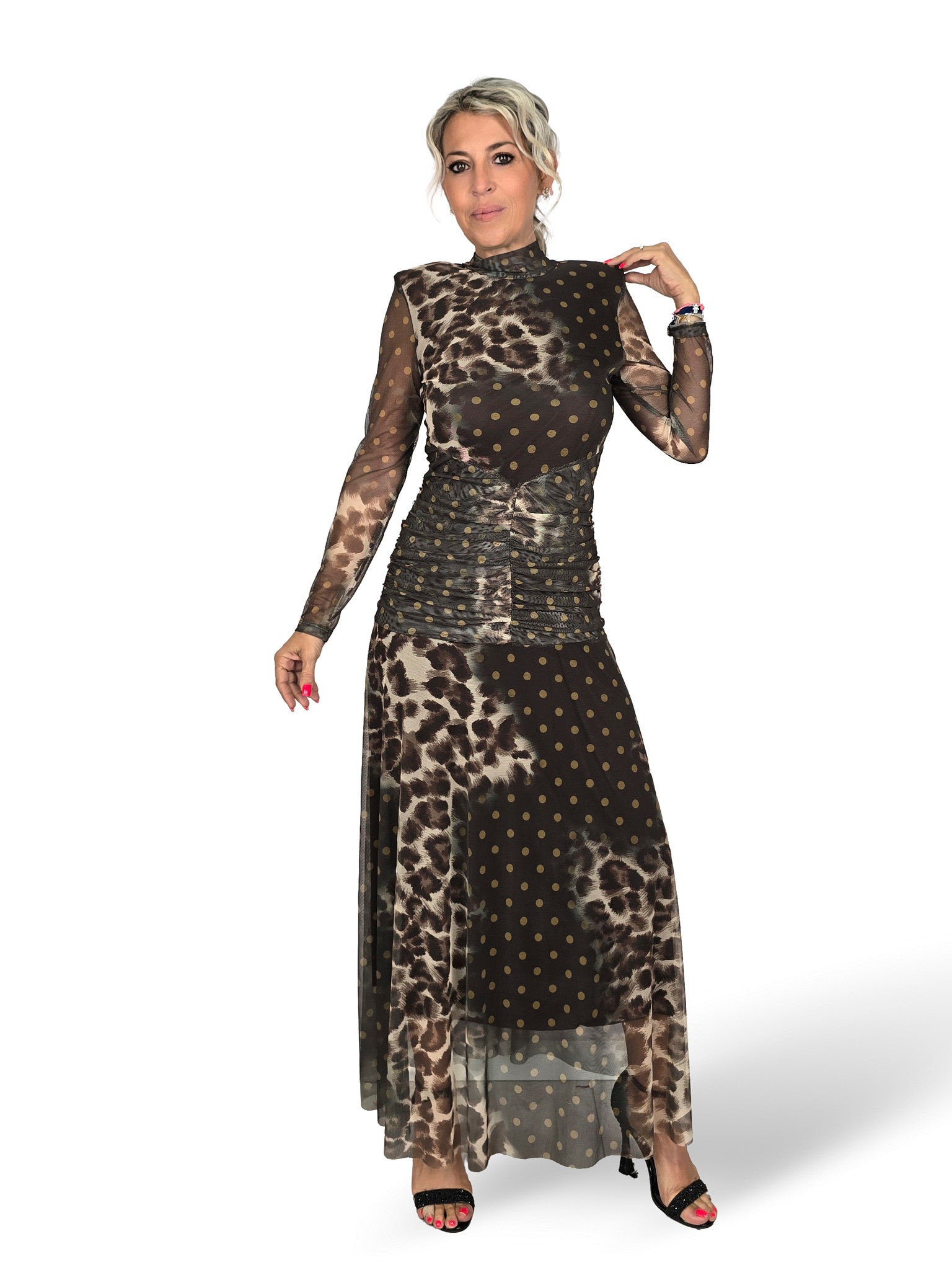 ROBE DRAPÉE EN TULLE IMPRIMÉ ANIMAL AVEC POTS