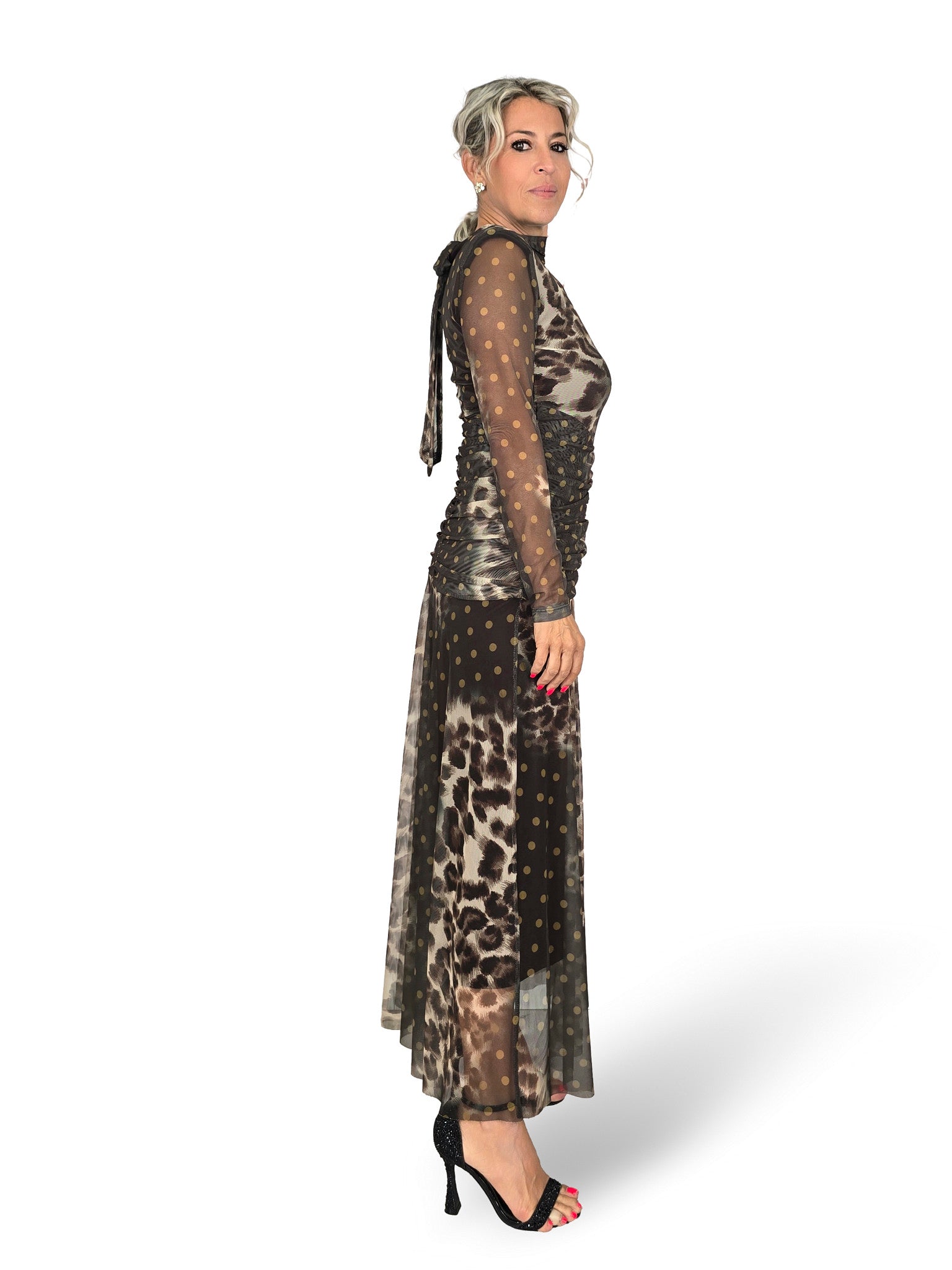 ROBE DRAPÉE EN TULLE IMPRIMÉ ANIMAL AVEC POTS