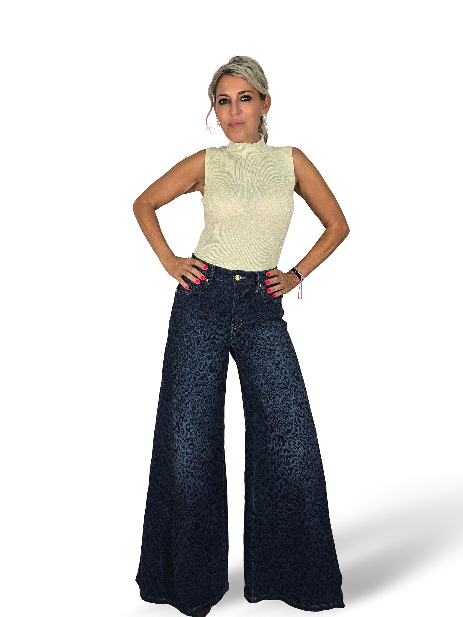 JEANS ANIMAL PRINT PALAZZO AZUL