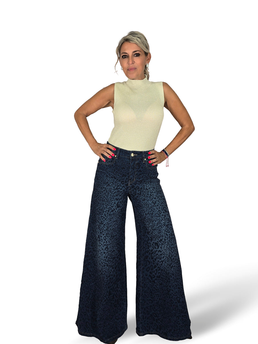 JEANS ANIMAL PRINT PALAZZO AZUL