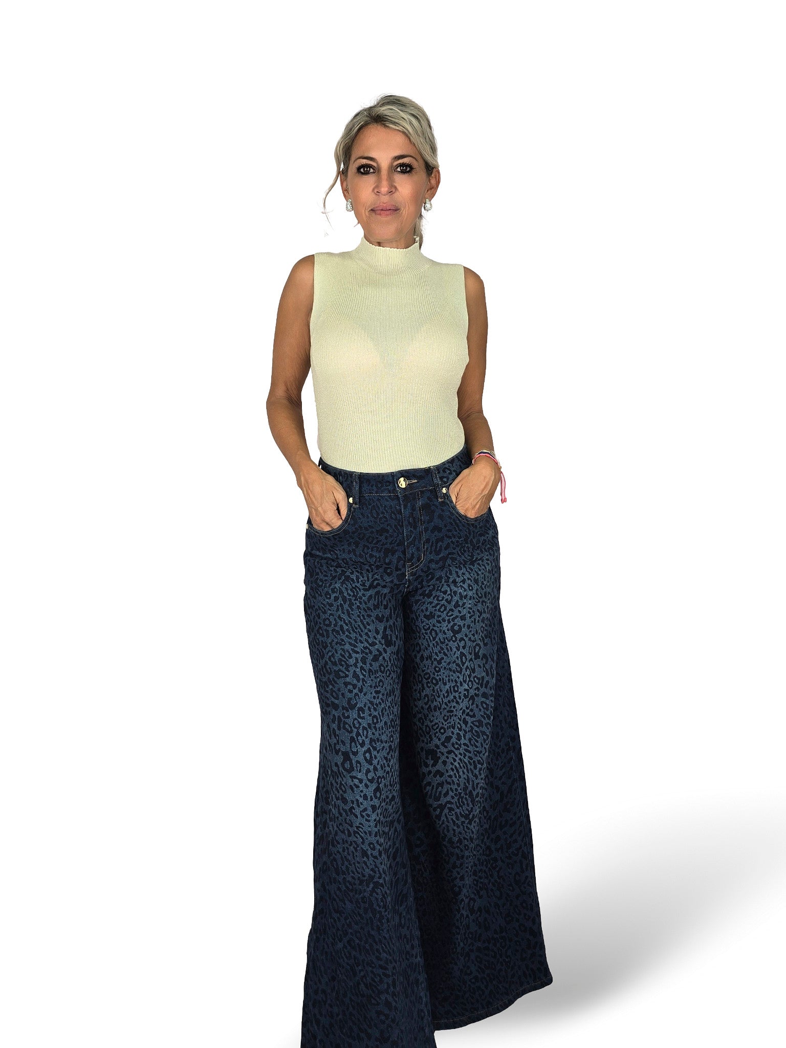 JEANS ANIMAL PRINT PALAZZO AZUL