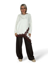 MAXI SUDADERA ASIMETRICA ENCAJE MARRON JOT