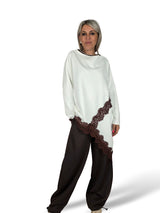 MAXI SUDADERA ASIMETRICA ENCAJE MARRON JOT