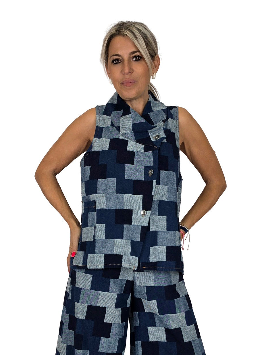 CHALECO DENIM CUADROS JOT