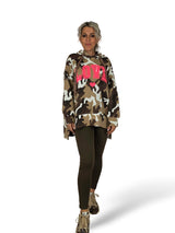 MAXI FELPA ASIMMETRICA LOVE STAMPA ANIMALIER