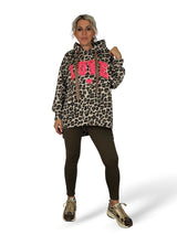 MAXI FELPA ASIMMETRICA LOVE STAMPA ANIMALIER