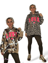 MAXI FELPA ASIMMETRICA LOVE STAMPA ANIMALIER