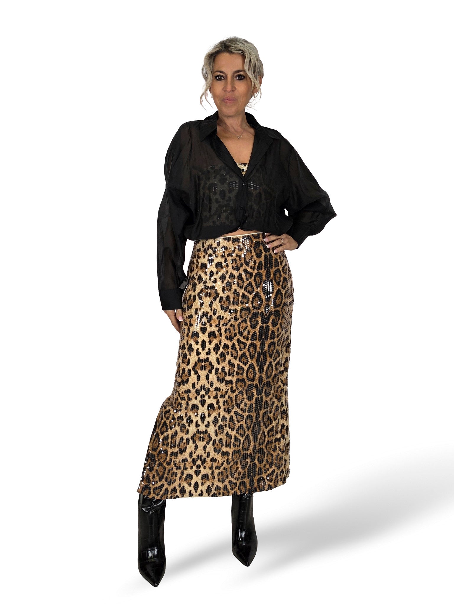 FALDA MIDI LENTEJUELAS ANIMAL PRINT
