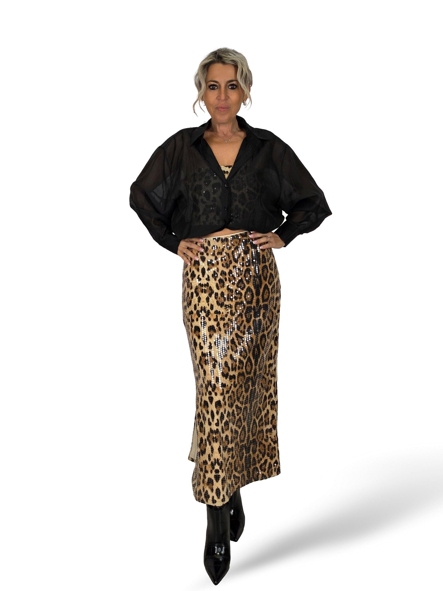FALDA MIDI LENTEJUELAS ANIMAL PRINT