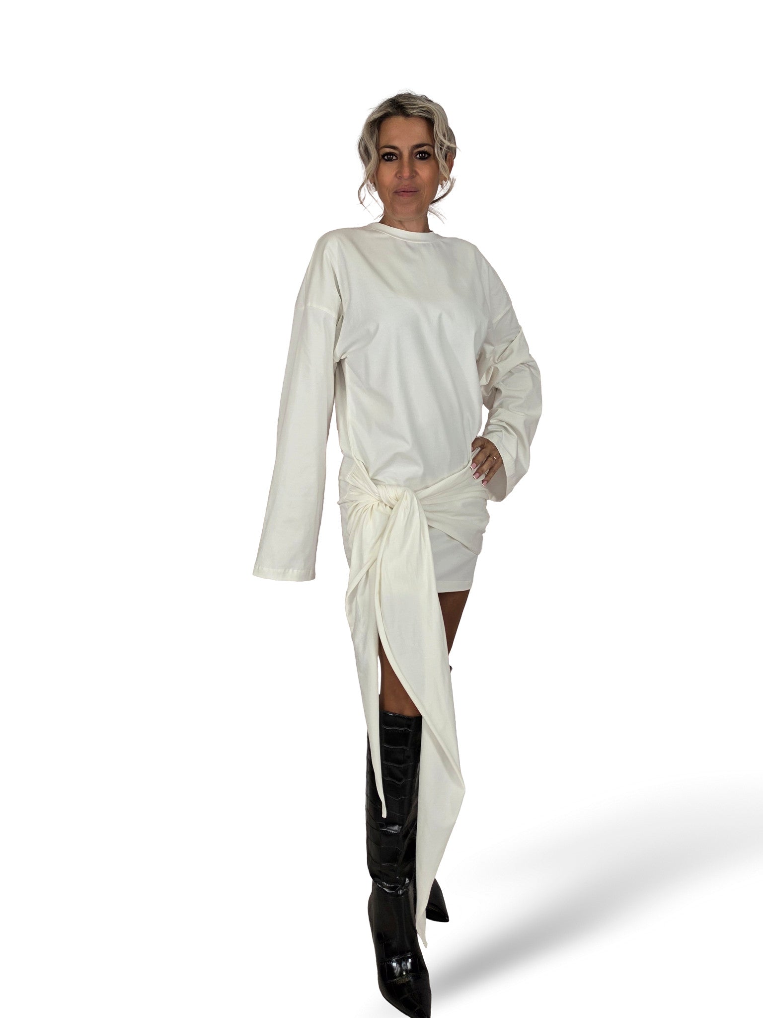 VESTIDO ALGODÓN DRAPEADO NUDO LUMINA