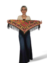 ÉCHARPE EN SATIN IMPRIMÉ FRANGES