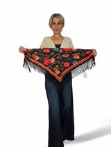ÉCHARPE EN SATIN IMPRIMÉ FRANGES