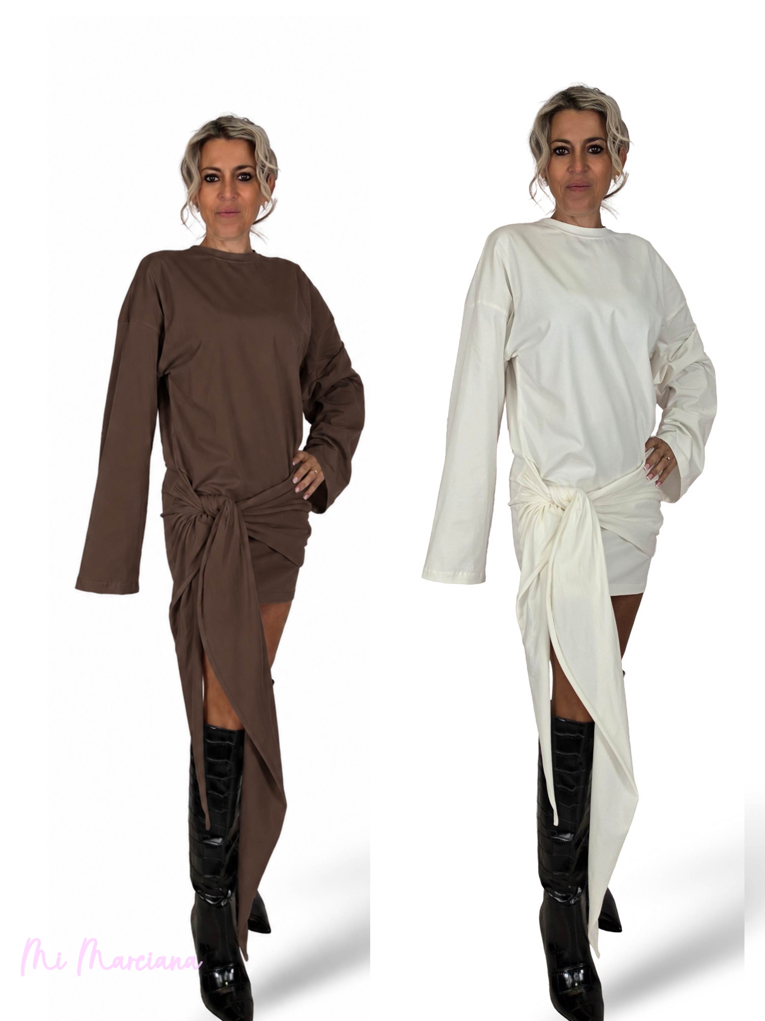 VESTIDO ALGODÓN DRAPEADO NUDO LUMINA