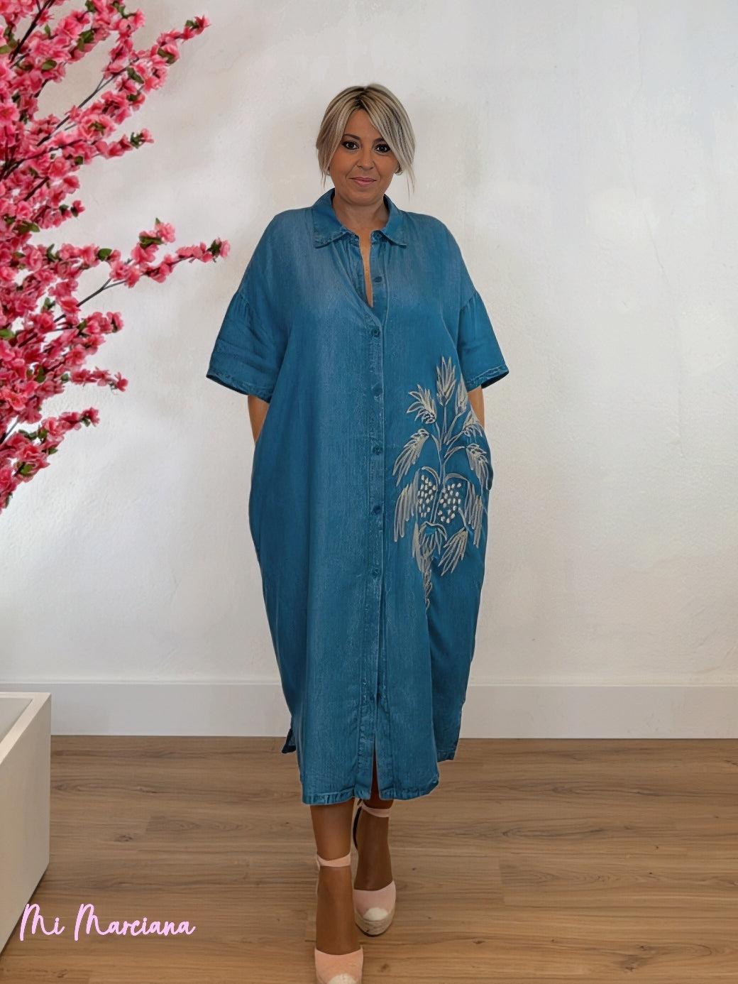 VESTIDO MAXI MIDI TENCEL COM ESTAMPA DE PALMEIRA