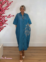 VESTIDO MAXI MIDI TENCEL COM ESTAMPA DE PALMEIRA