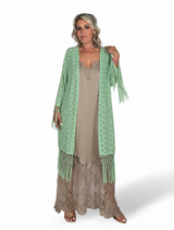 Kimono mit offenem Strickmuster und Fransen