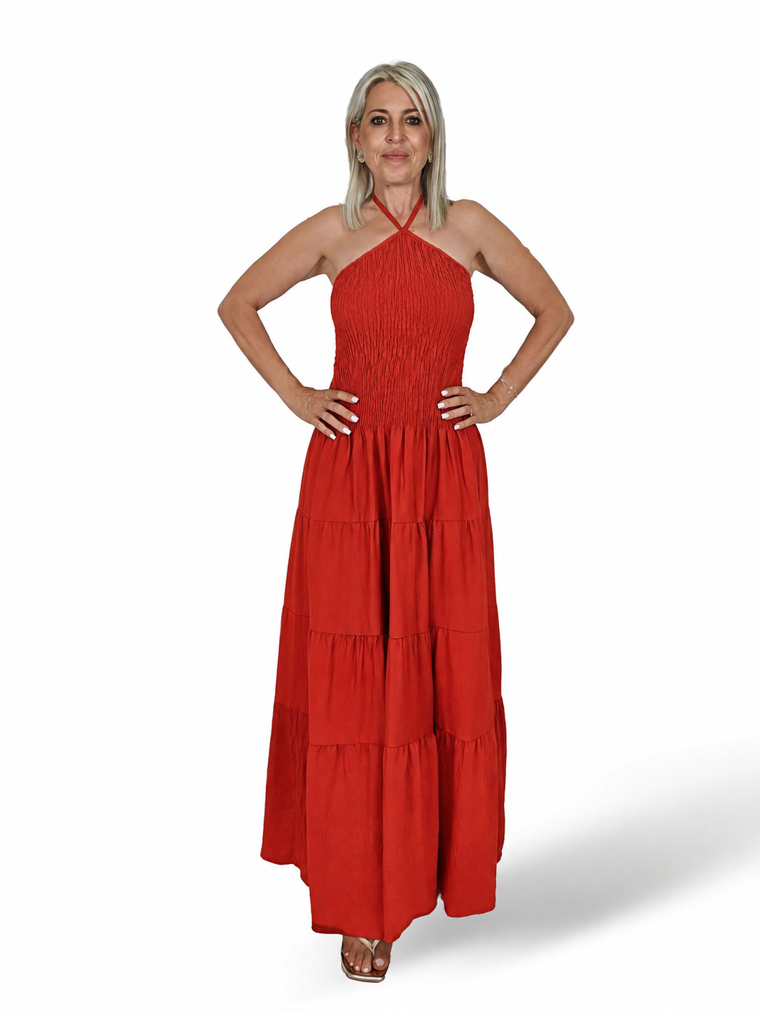 VESTIDO NIDO DE ABEJA CUELLO NUDO