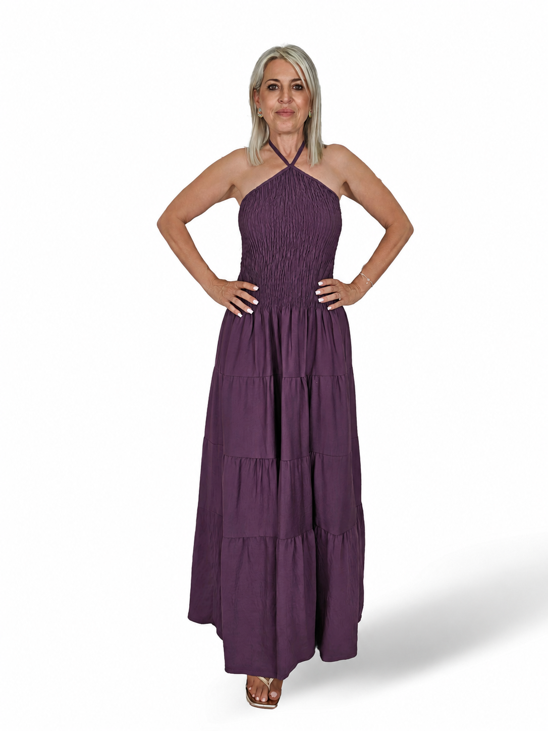 VESTIDO NIDO DE ABEJA CUELLO NUDO