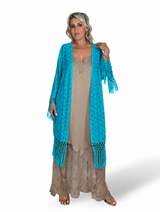 Kimono mit offenem Strickmuster und Fransen
