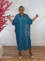 VESTIDO MAXI MIDI TENCEL COM ESTAMPA DE PALMEIRA