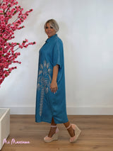 VESTIDO MAXI MIDI TENCEL COM ESTAMPA DE PALMEIRA