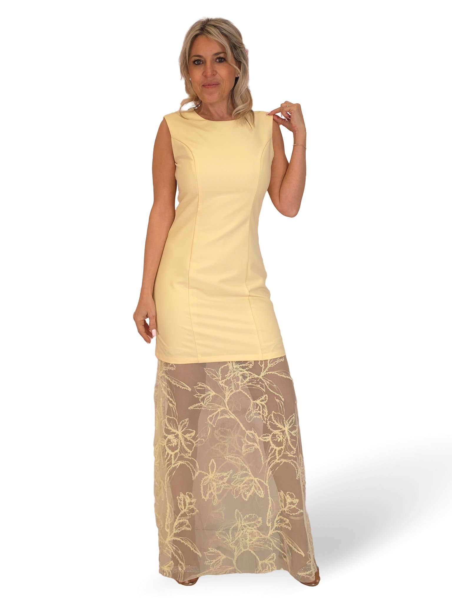 CONJUNTO VESTIDO BLAZER COMBINADO BORDADO TUL