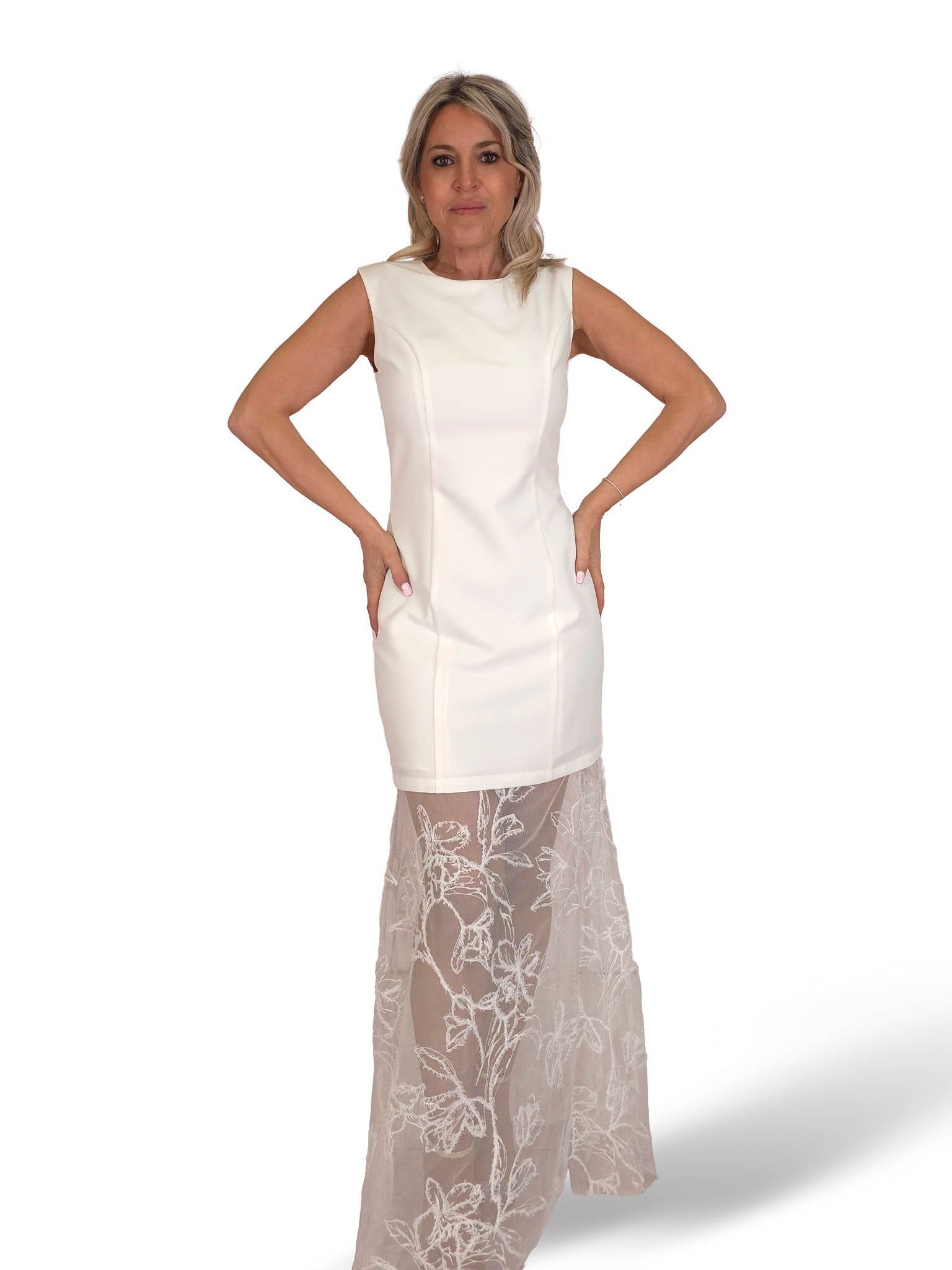 CONJUNTO VESTIDO BLAZER COMBINADO BORDADO TUL