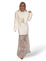 CONJUNTO VESTIDO BLAZER COMBINADO BORDADO TUL