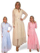 VESTIDO CAMISERO ENCAJE QUILLAS TUL JOT