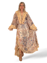 Conjunto de linho estampado e renda
