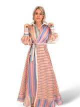 VESTIDO LARGO CRUZADO RAYAS LINO