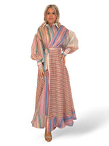 VESTIDO LARGO CRUZADO RAYAS LINO