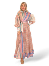 VESTIDO LARGO CRUZADO RAYAS LINO