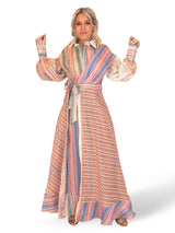 VESTIDO LARGO CRUZADO RAYAS LINO